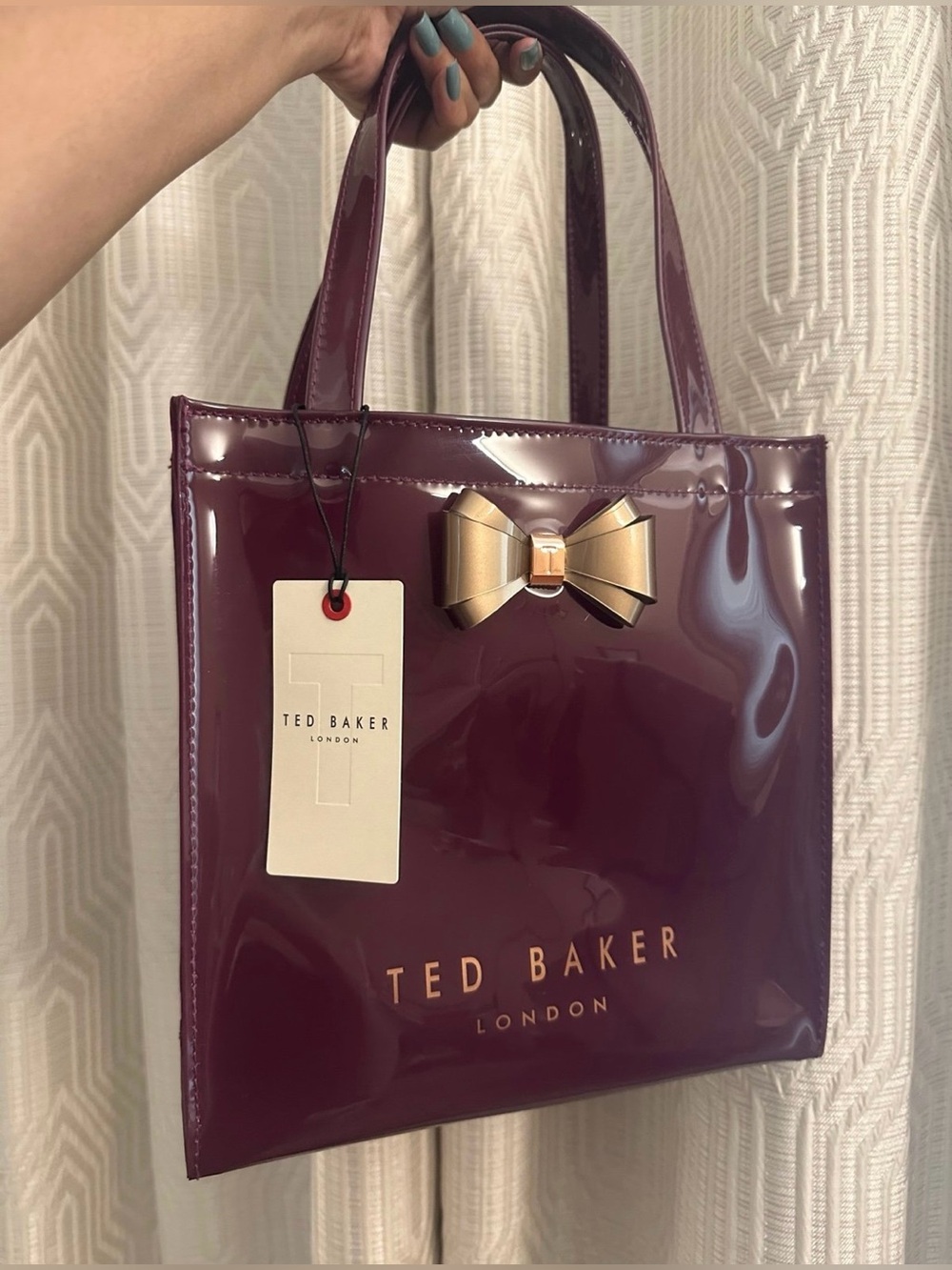 TED BAKER Authentic Aracon Plain Bow Icon OXBLOOD Tote Bag NWT